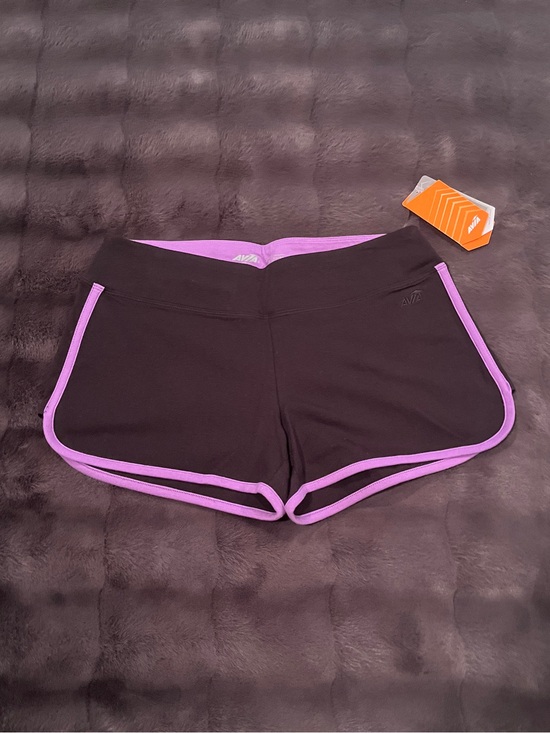 Avia Pants - AVIA Active Shorts - Moisture Wicking - Black with Purple Trim - Small (S)